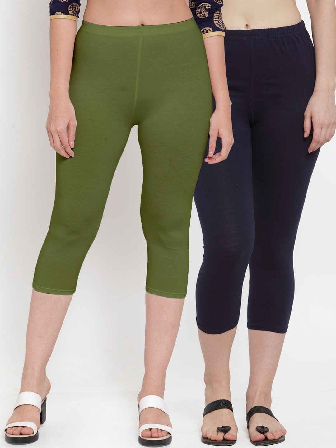 

GRACIT Women Set of 2 Navy Blue & Green Capris