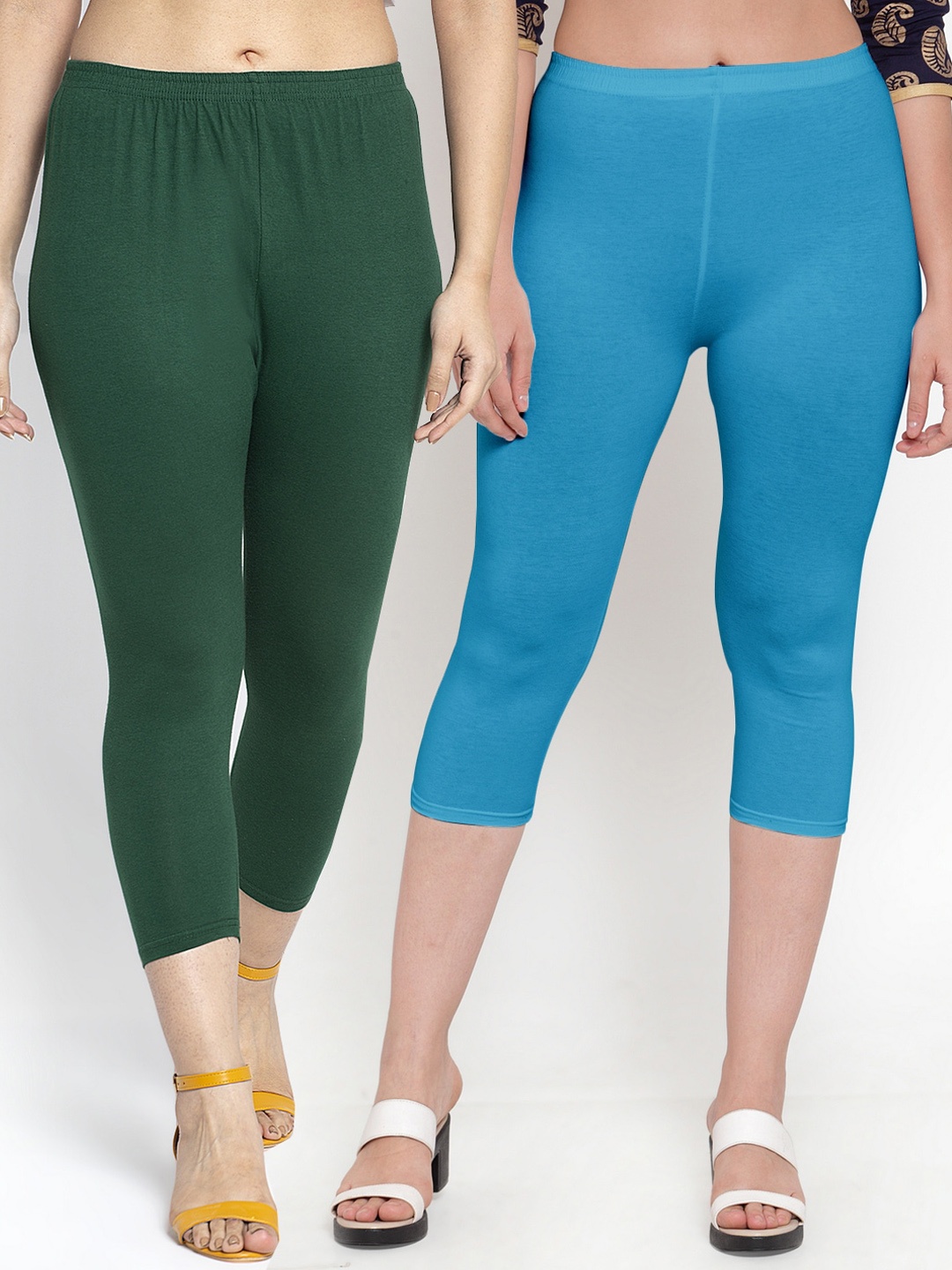 

GRACIT Women Set of 2 Green & Blue Capris