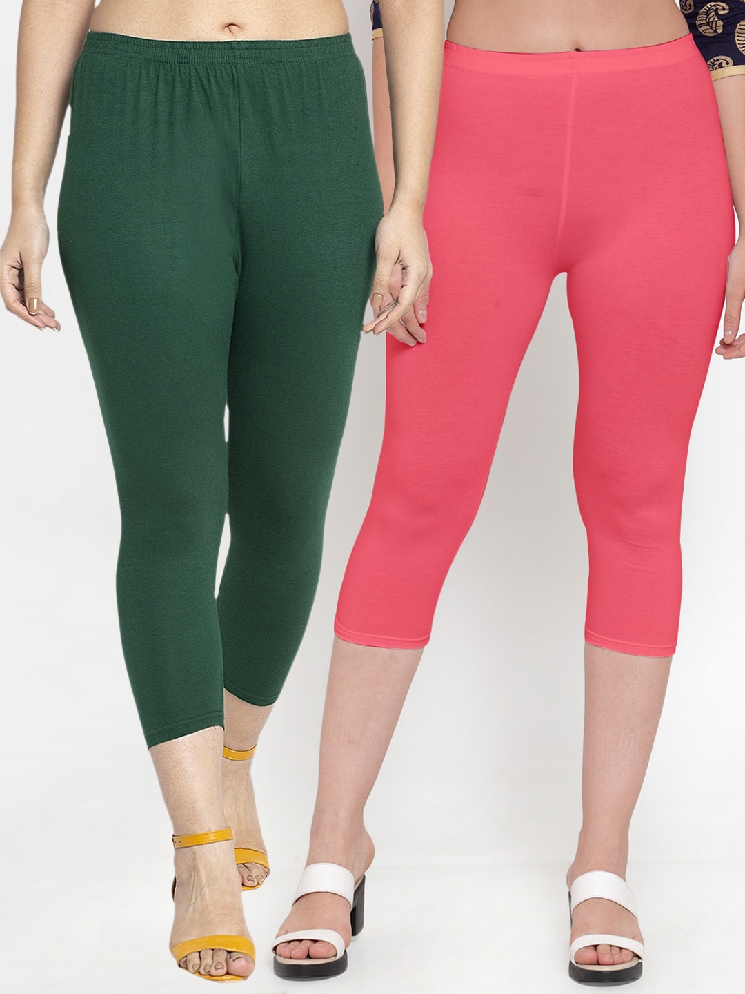 

GRACIT Women Set of 2 Green & Pink Capris