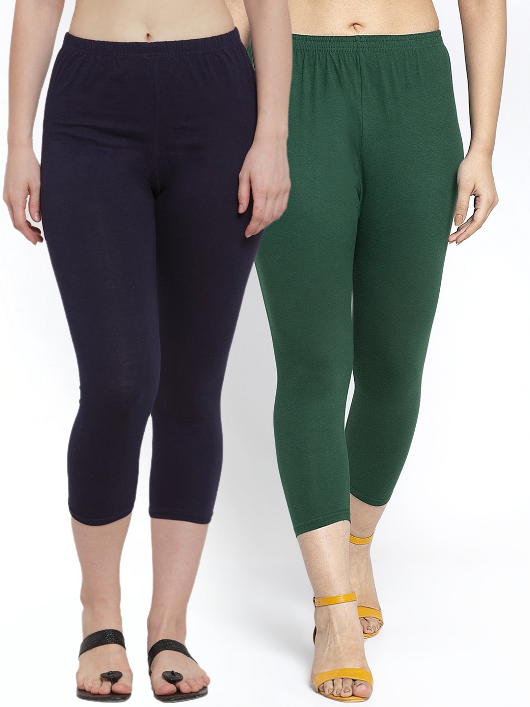 

GRACIT Women Set of 2 Green & Navy Blue Capris