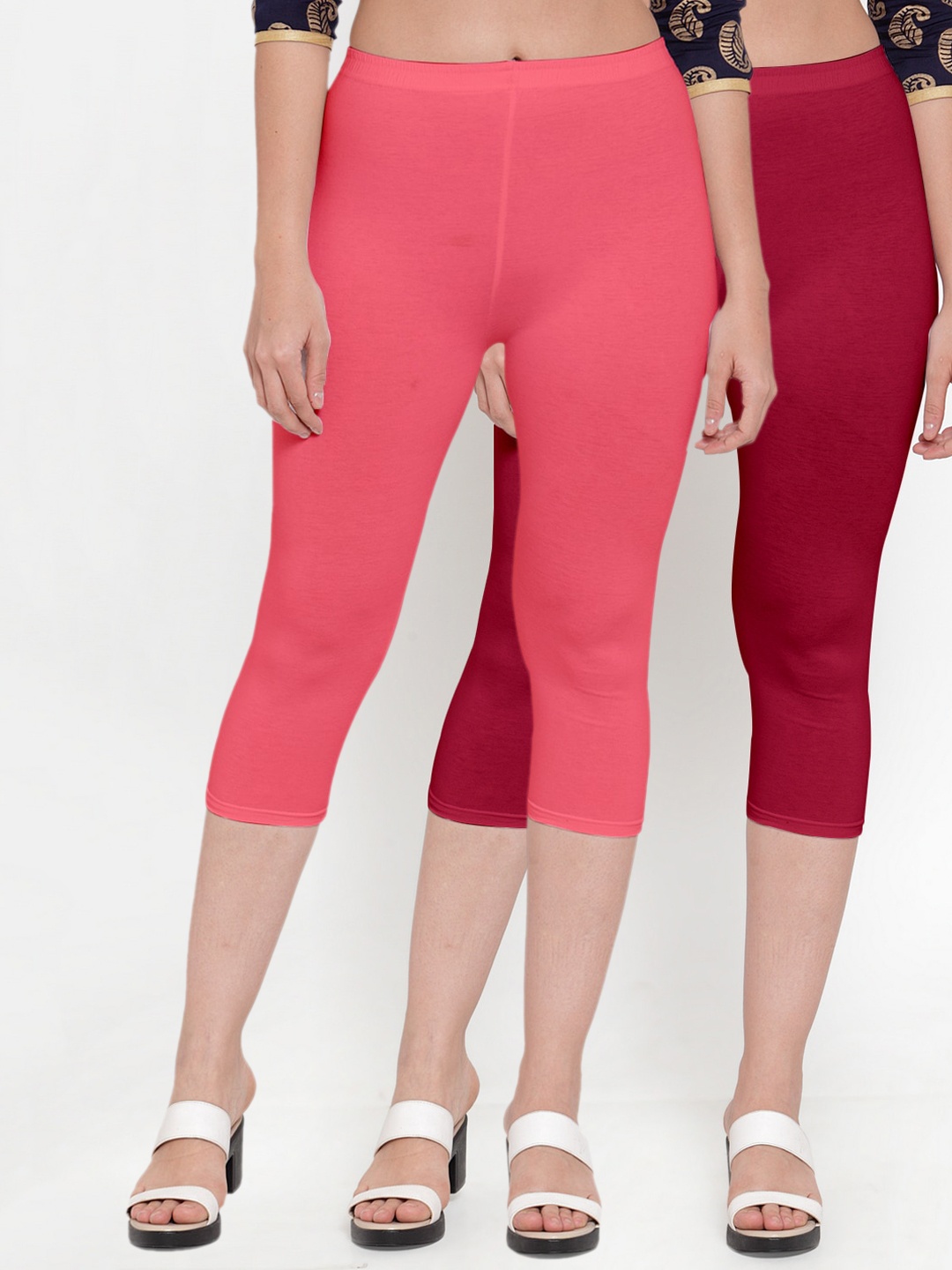 

GRACIT Women Set of 2 Maroon & Peach-Coloured Capris