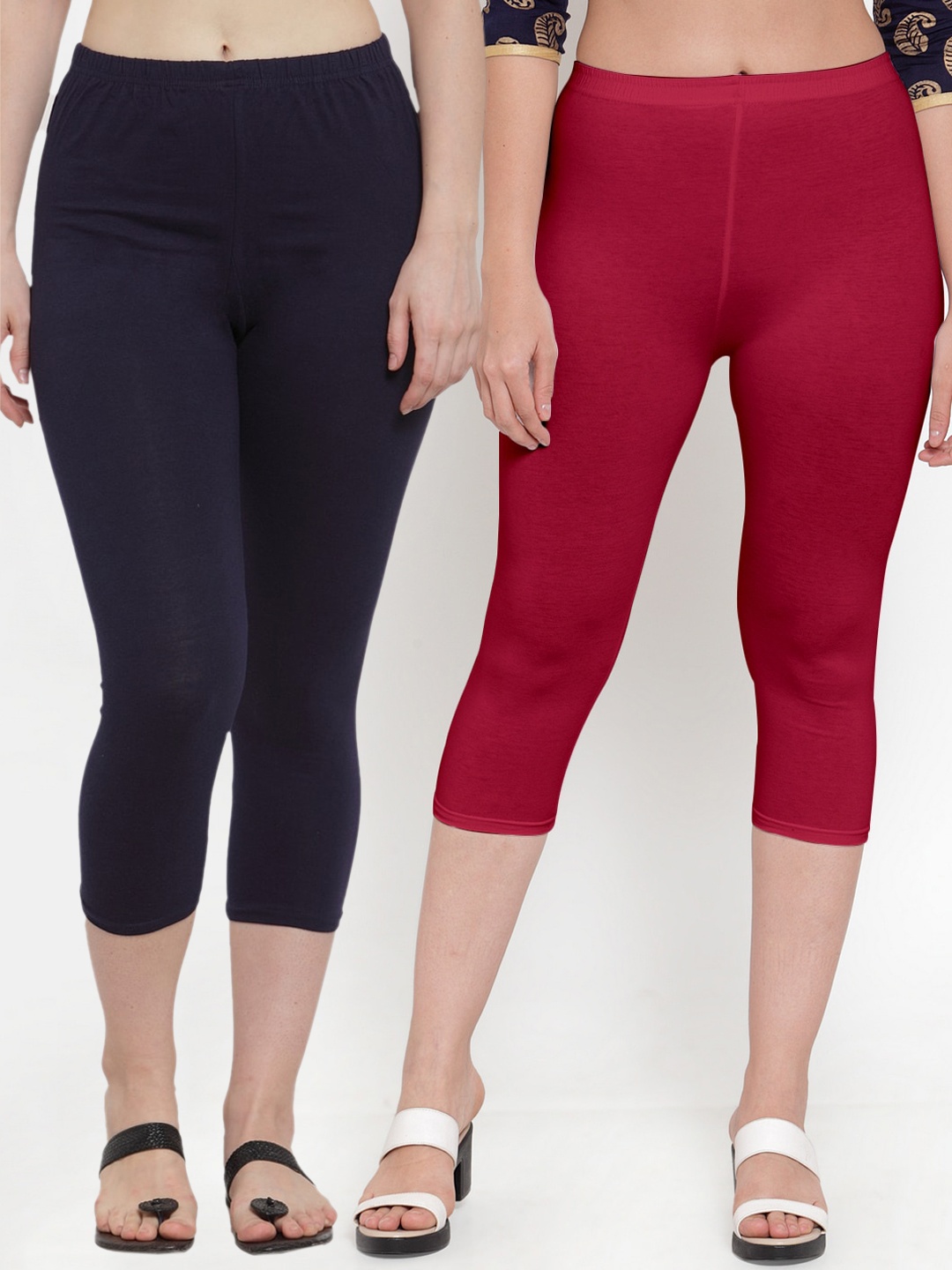 

GRACIT Women Set of 2 Maroon & Navy Blue Capris