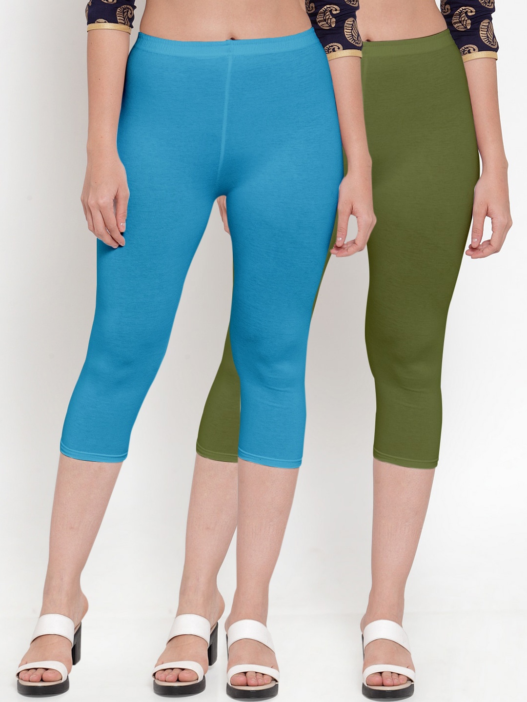 

GRACIT Pack Of 2 Women Solid Blue & Green Capris