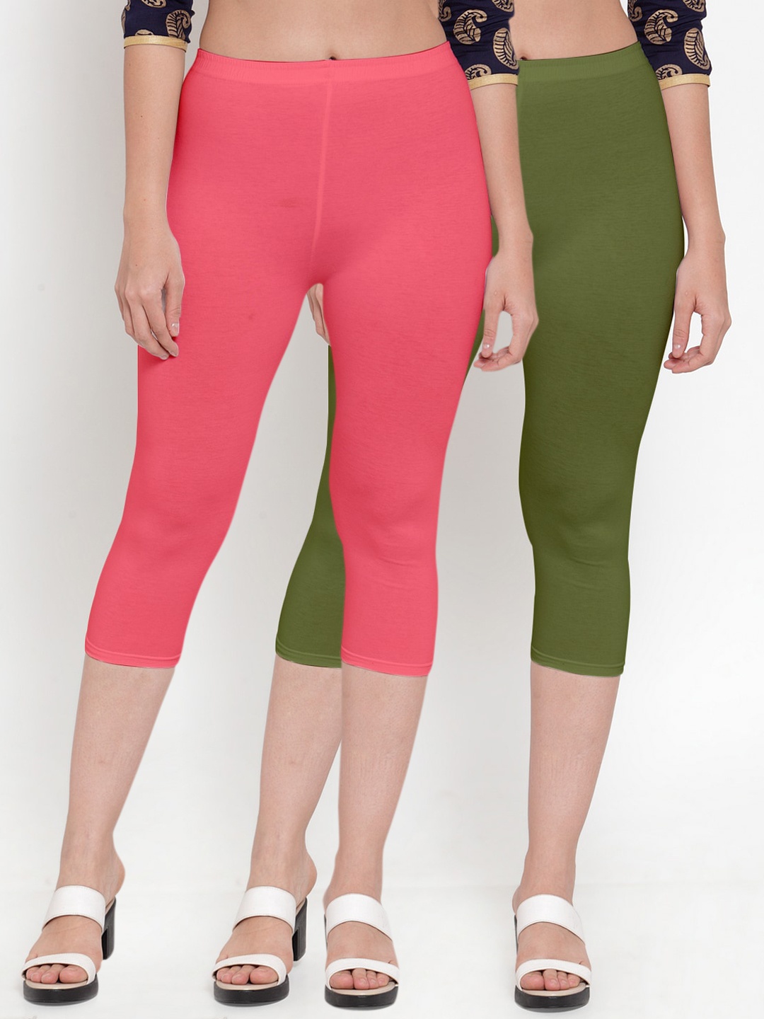 

GRACIT Pack Of 2 Women Solid Orange & Green Capris
