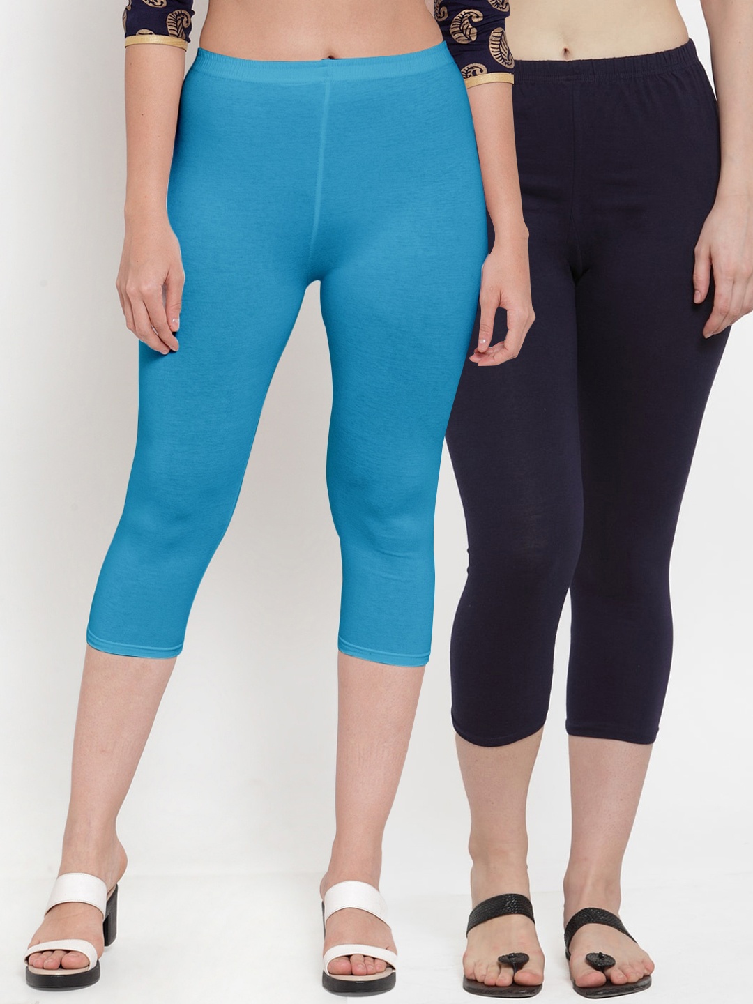 

GRACIT Pack Of 2 Women Turquoise Blue & Blue Capris