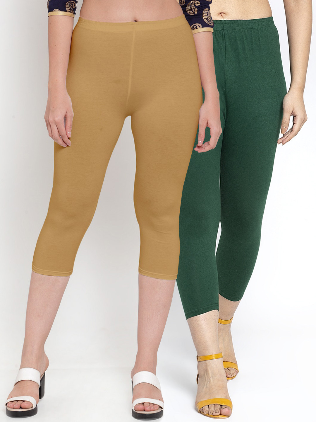 

GRACIT Pack of 2 Women Green & Beige Capris