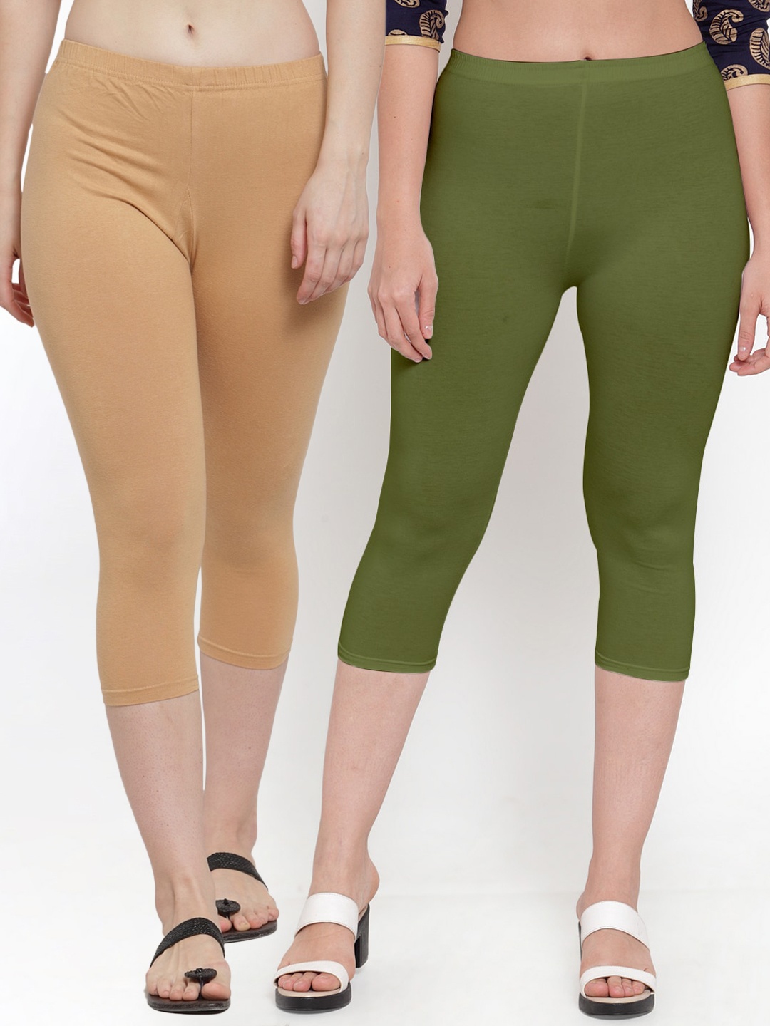 

GRACIT Women Pack of 2 Nude-Coloured & Green Capris