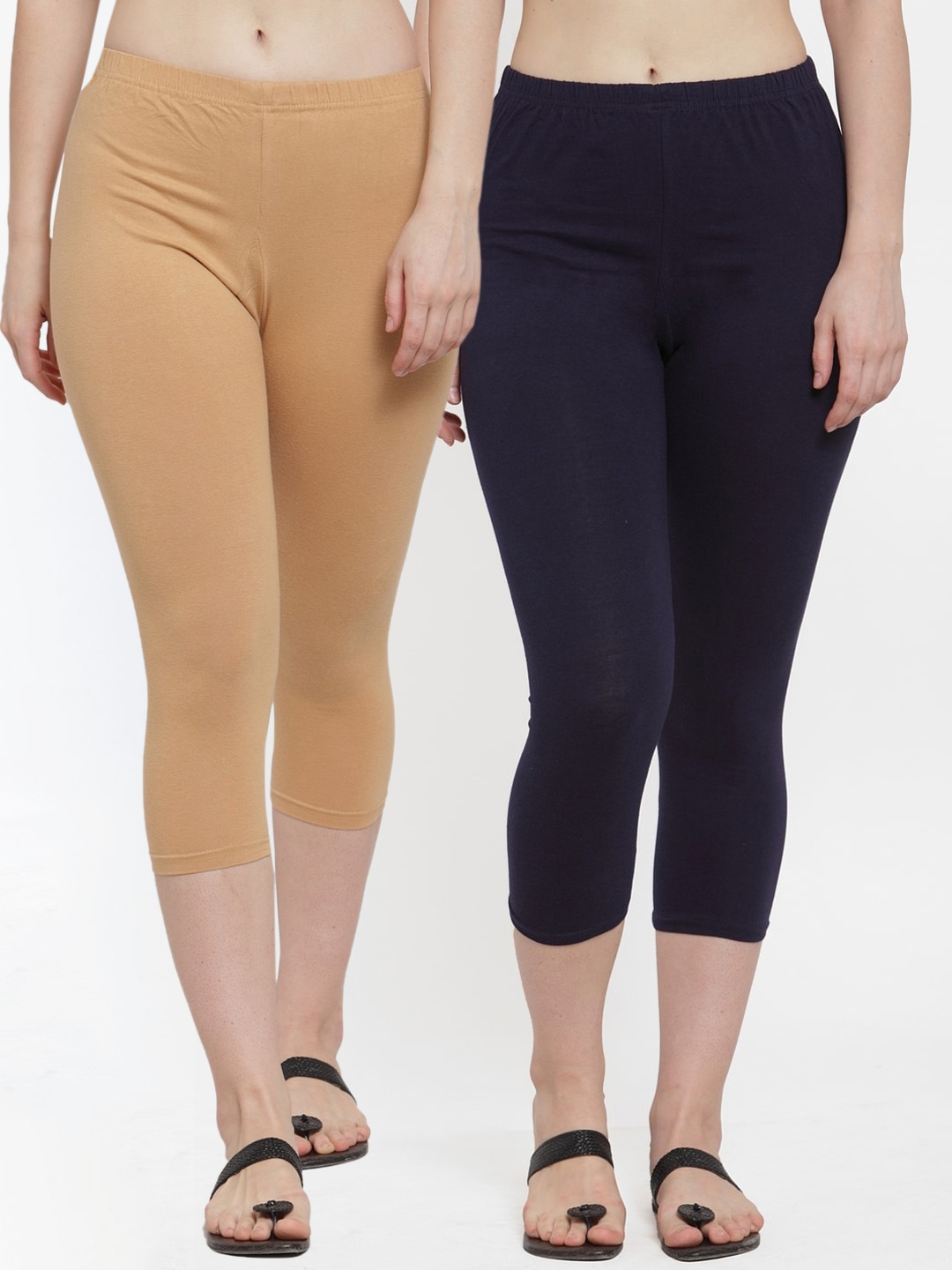 

GRACIT Pack Of 2 Women Beige & Navy Blue Capris