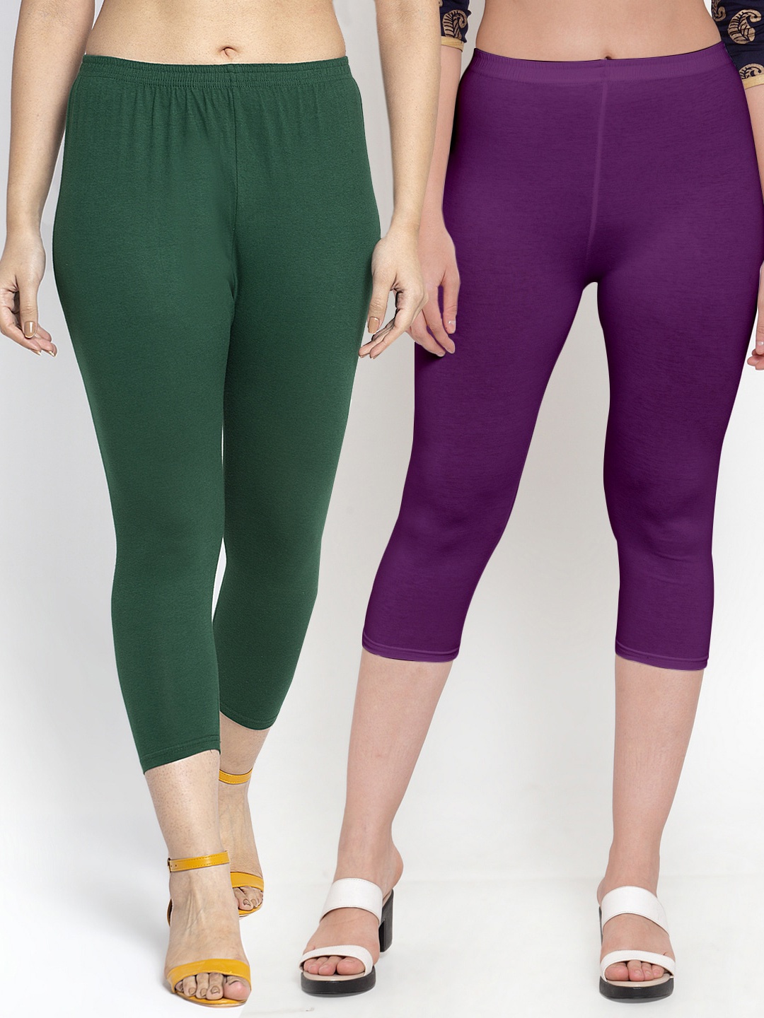 

GRACIT Women Pack of 2 Green & Purple Cotton Capris