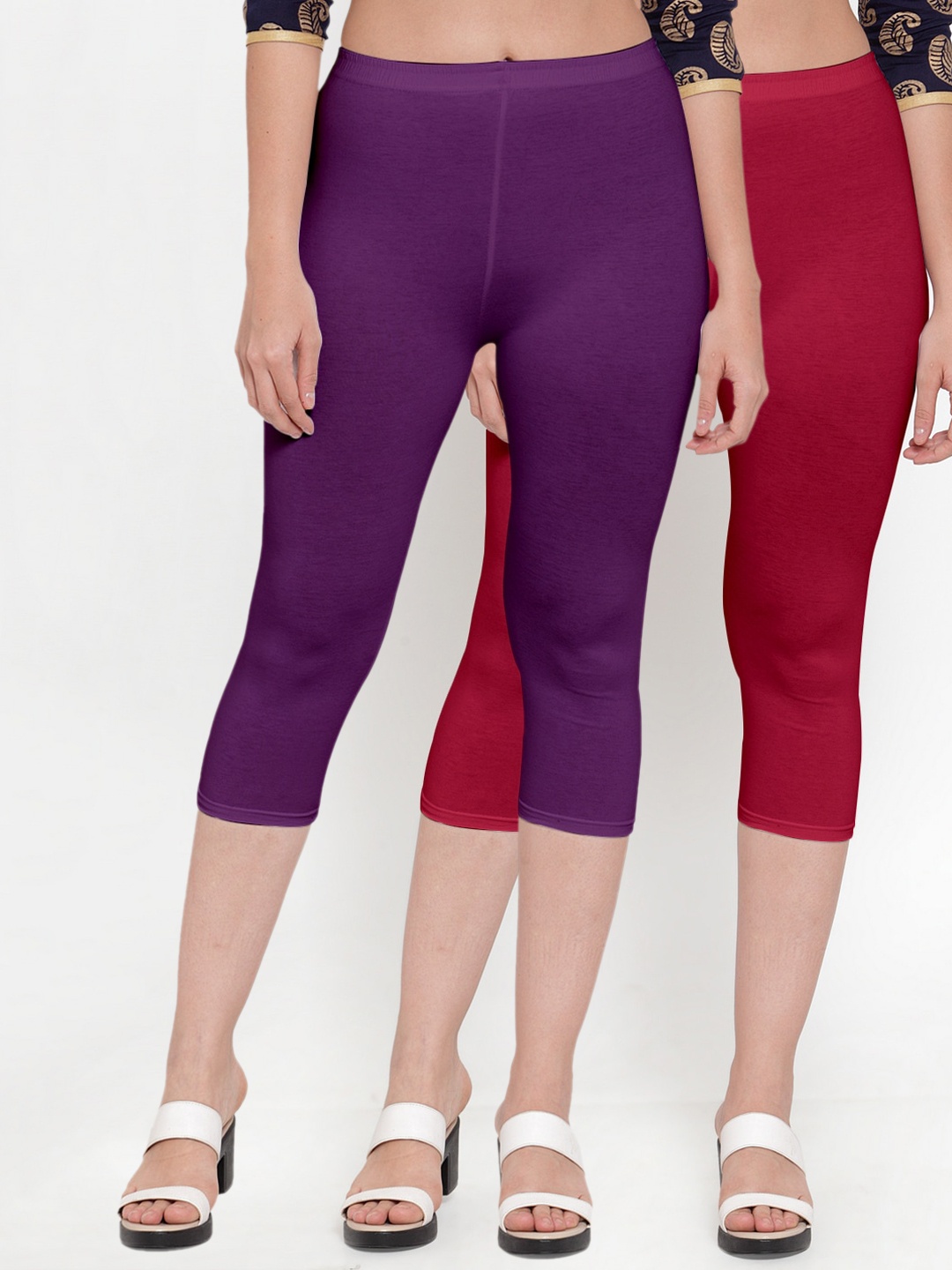 

GRACIT Pack Of 2 Women Maroon & Purple Capris
