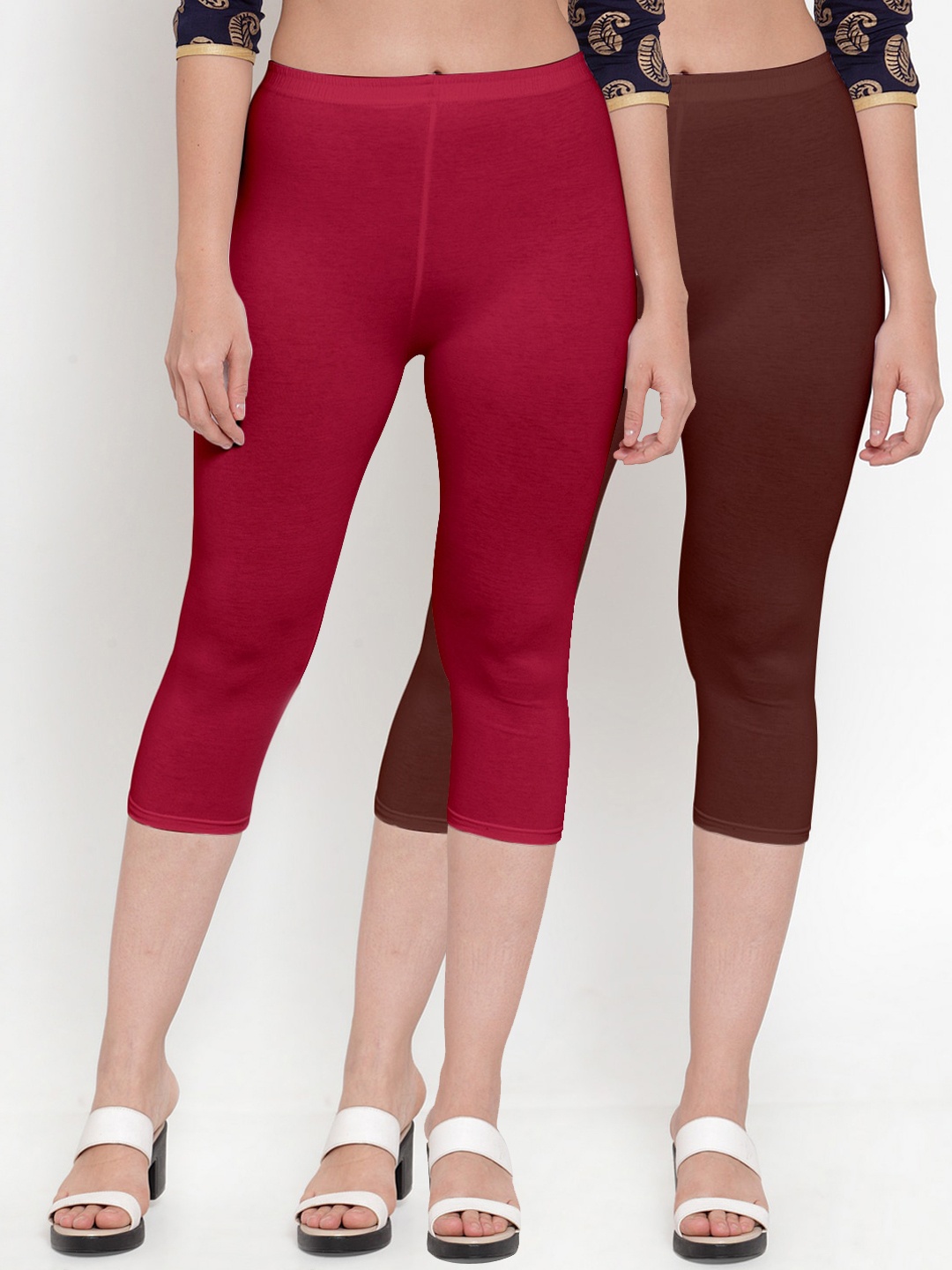 

GRACIT Women Maroon & Brown Pack Of 2 Cotton Capris
