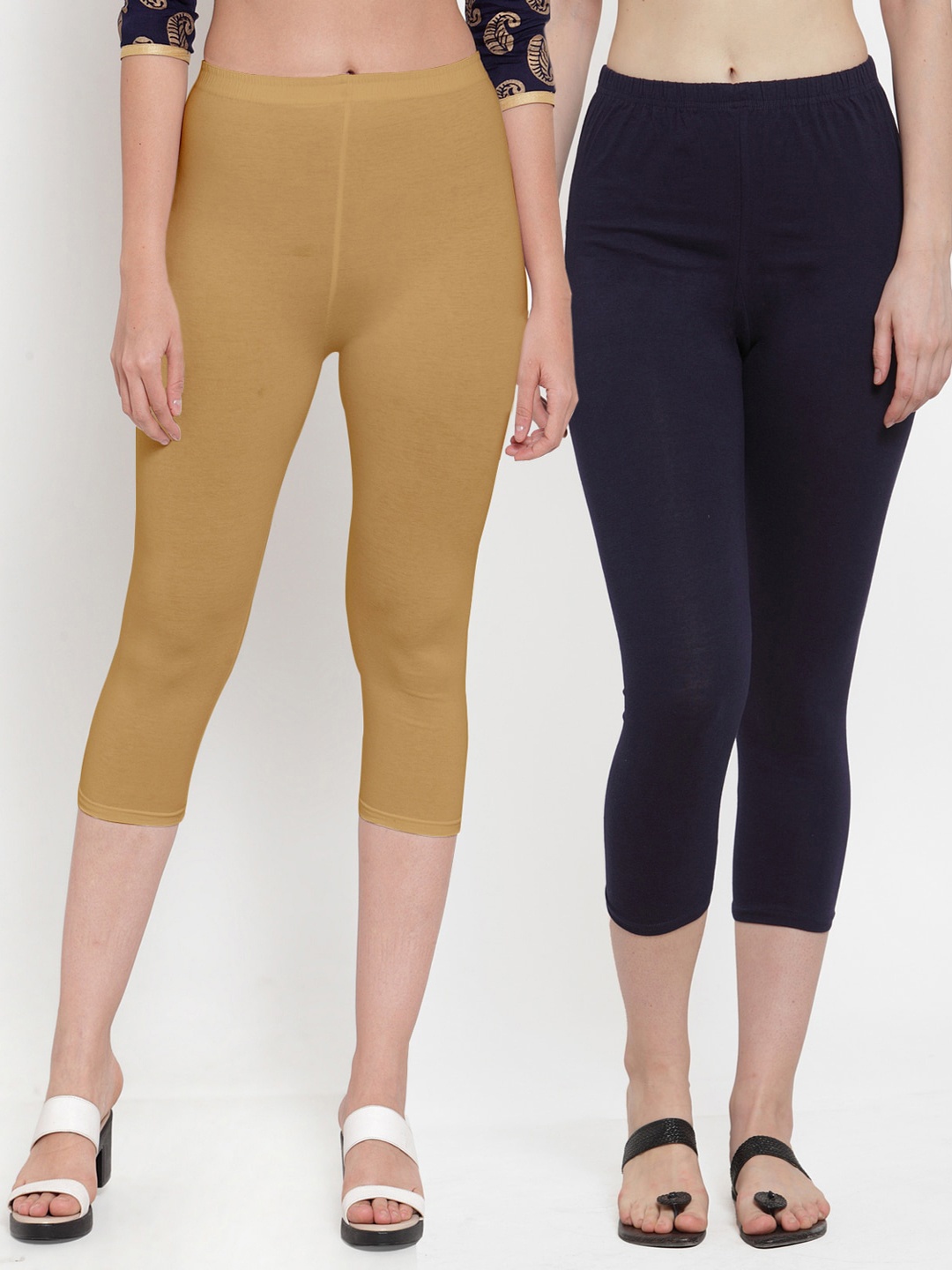 

GRACIT Pack Of 2 Women Navy Blue & Tan Capris