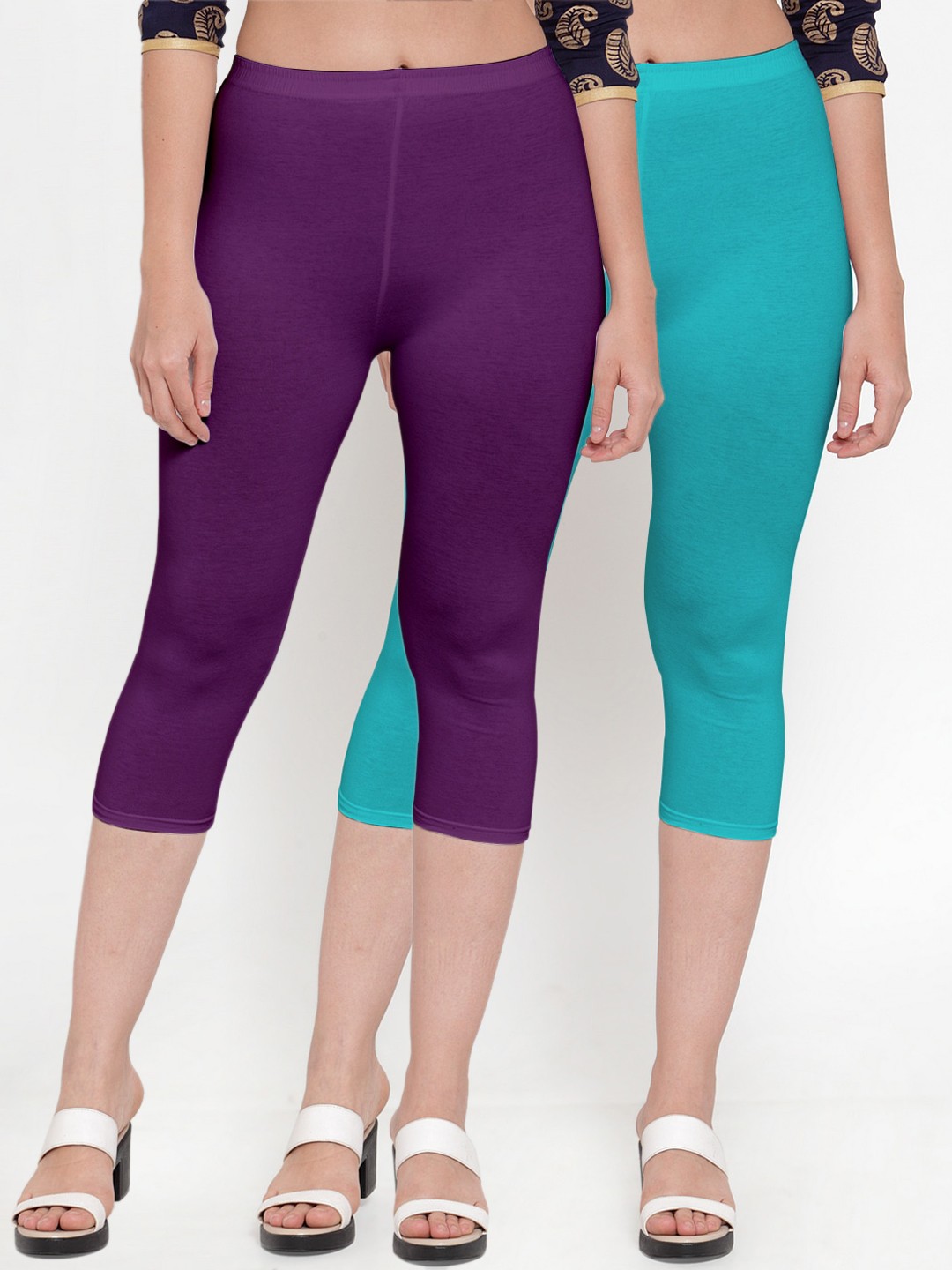 

GRACIT Women Purple & Blue Pack Of 2 Capris