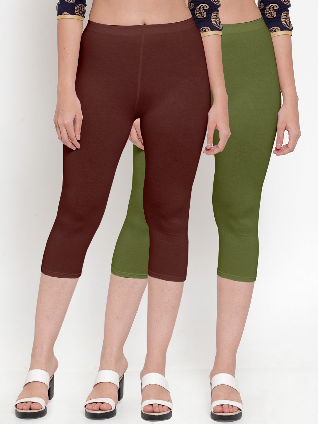 

GRACIT Women Brown & Green Pack Of 2 Capris