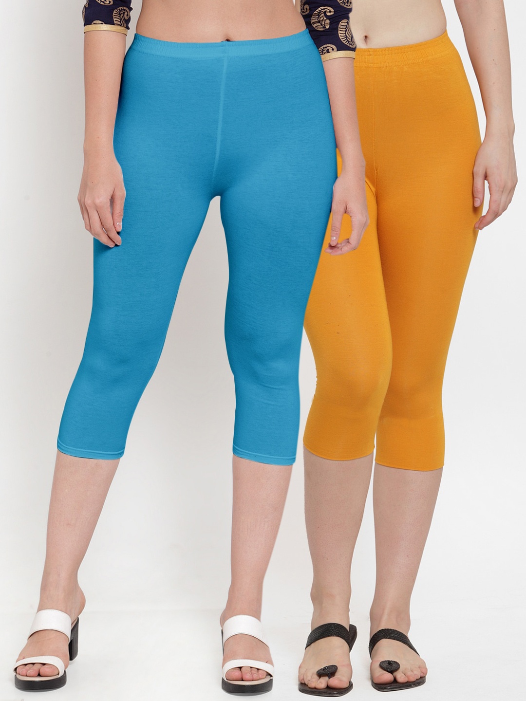 

GRACIT Women Blue & Yellow Set Of 2 Capris