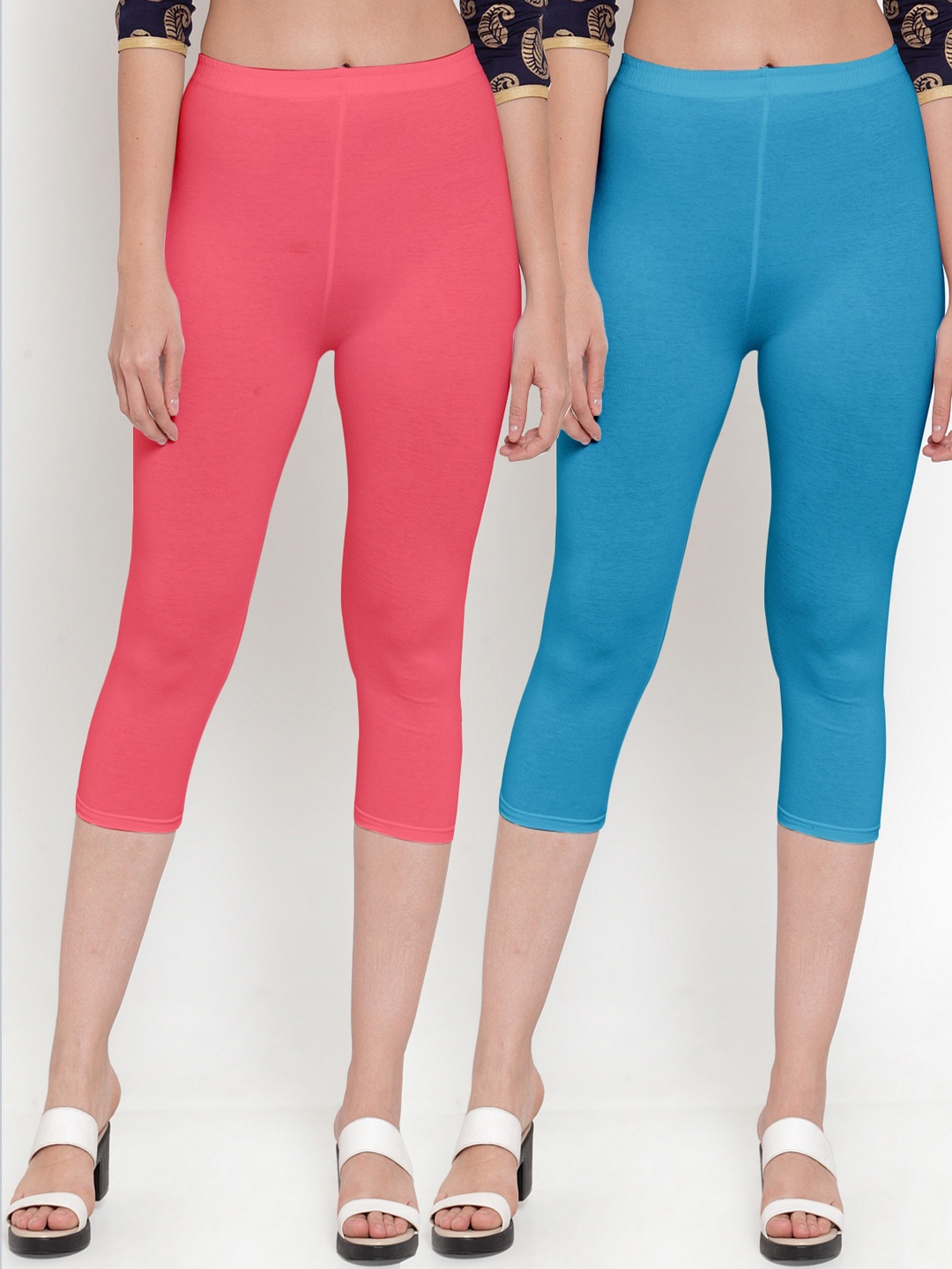 

GRACIT Women Set Of 2 Blue & Pink Solid Capris