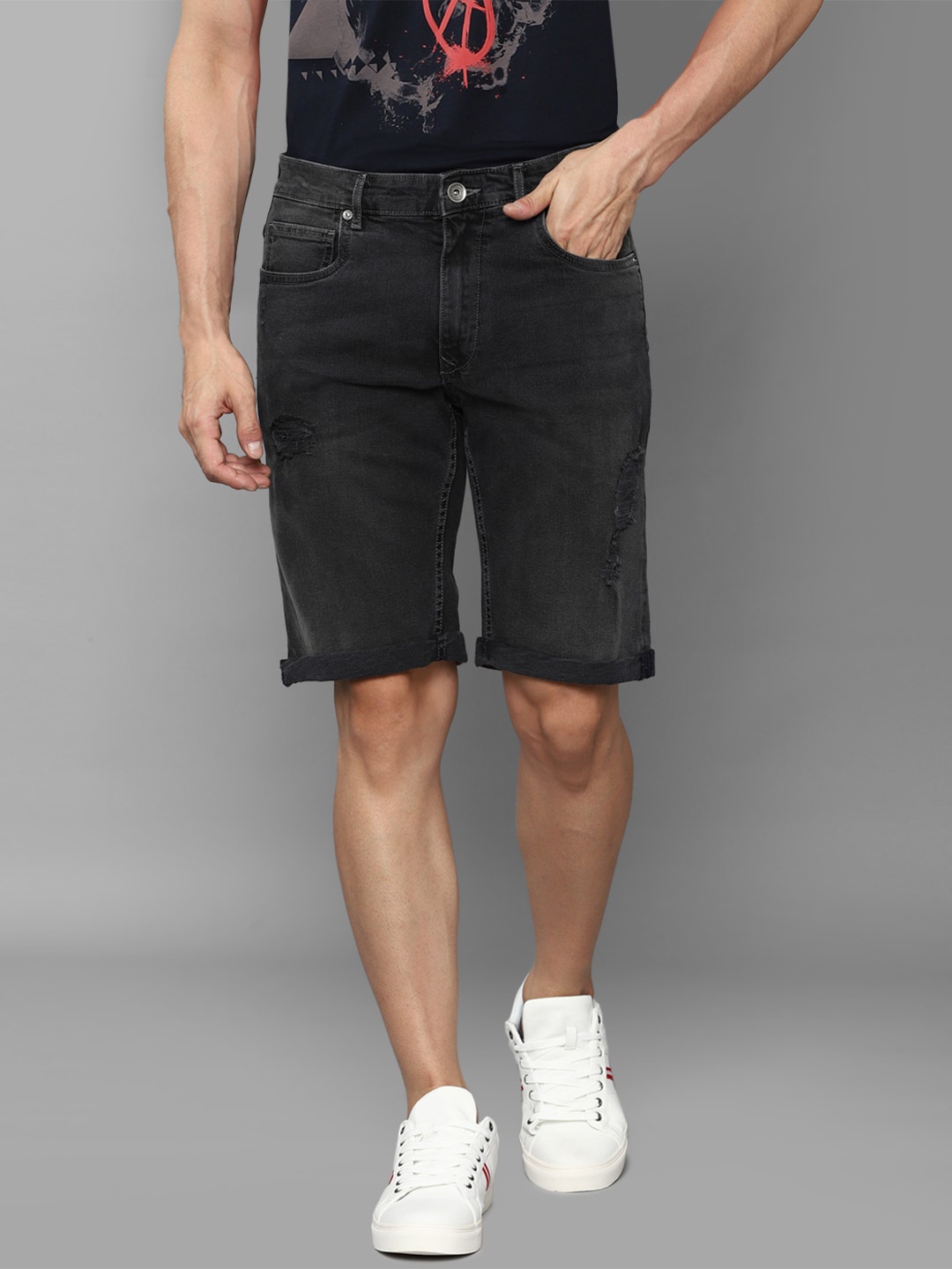 

Louis Philippe Jeans Men Black Washed Denim Shorts