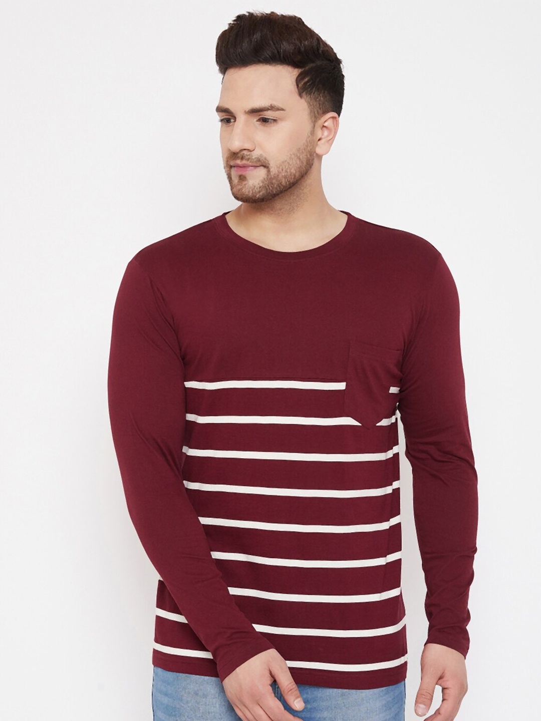 

Hypernation Men Maroon Striped T-shirt