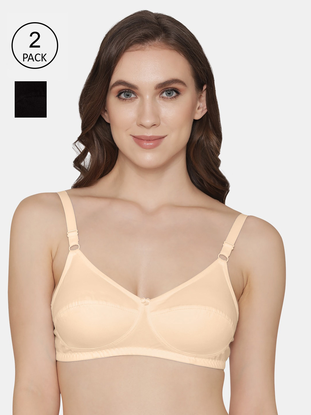 

K LINGERIE Women Pack Of 2 Black And Cream Solid Cotton Bra