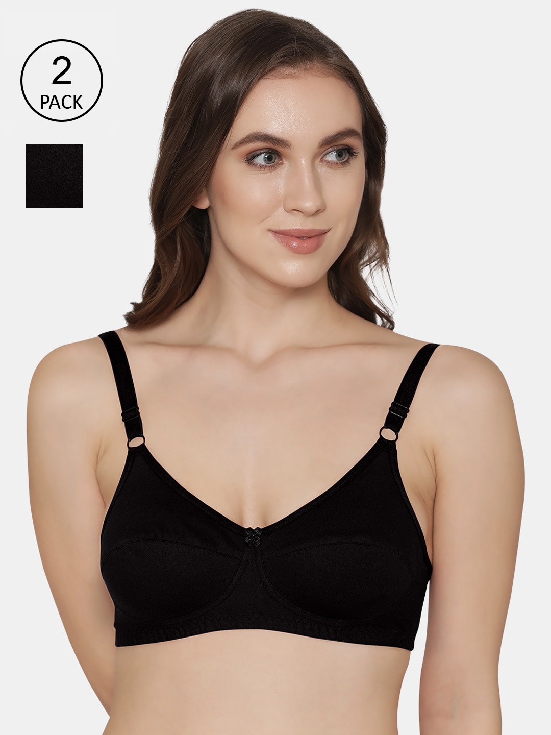 

K LINGERIE Women Pack Of 2 Black Solid Cotton Bra