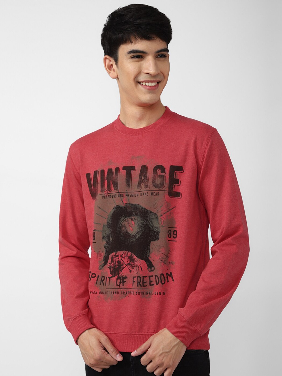 

Peter England Casuals Men Red Typography Printed Cotton Sweatshirt