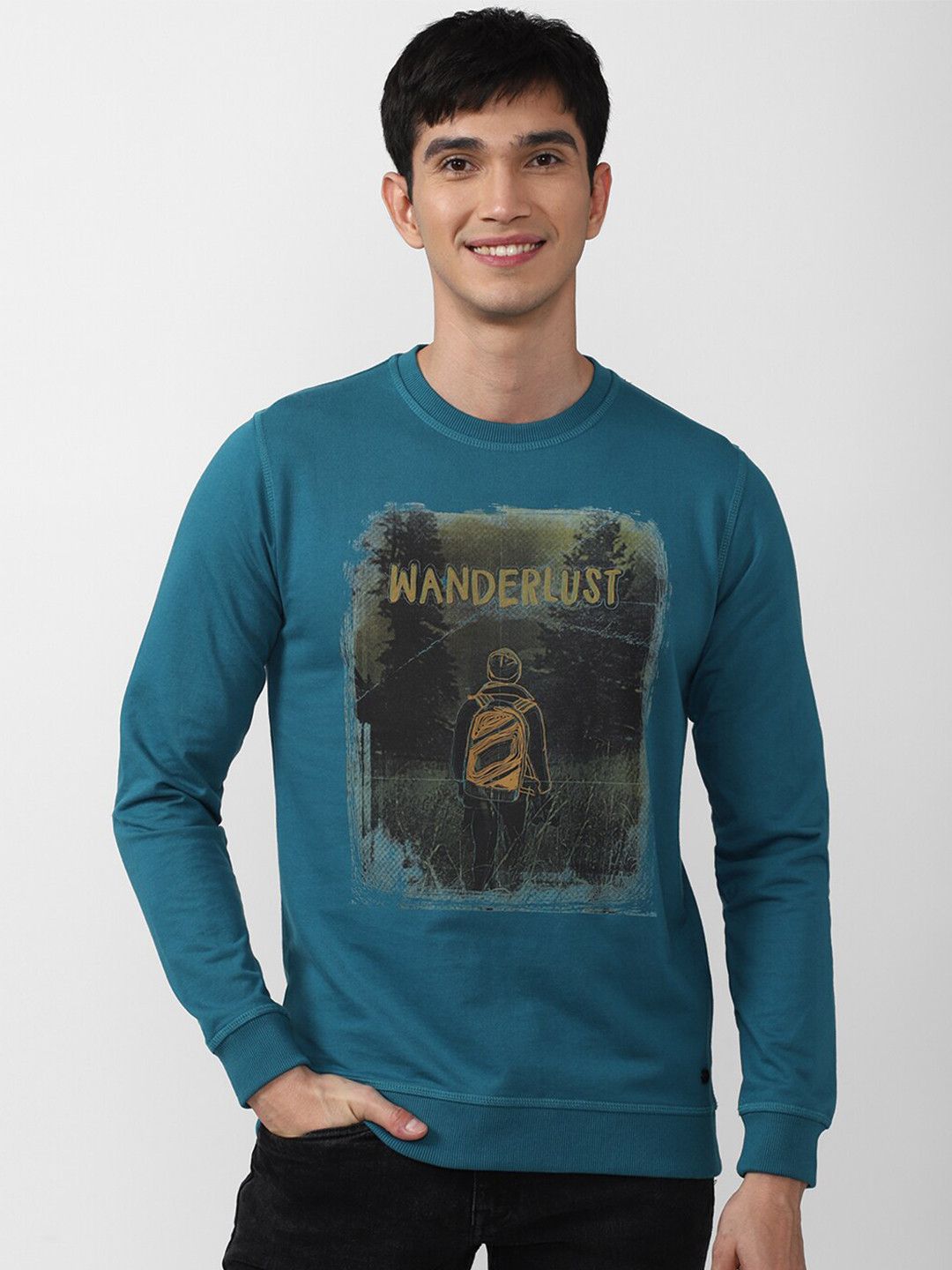 

Peter England Casuals Men Blue Printed Cotton Sweatshirt