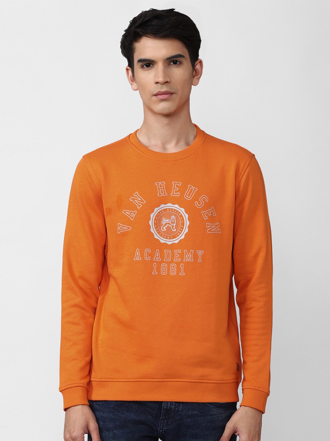 

Van Heusen ACADEMY Men Orange Printed Sweatshirt