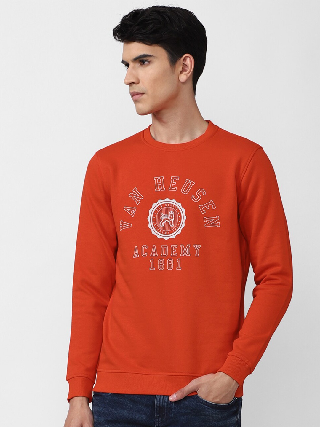 

Van Heusen ACADEMY Men Orange Printed Sweatshirt