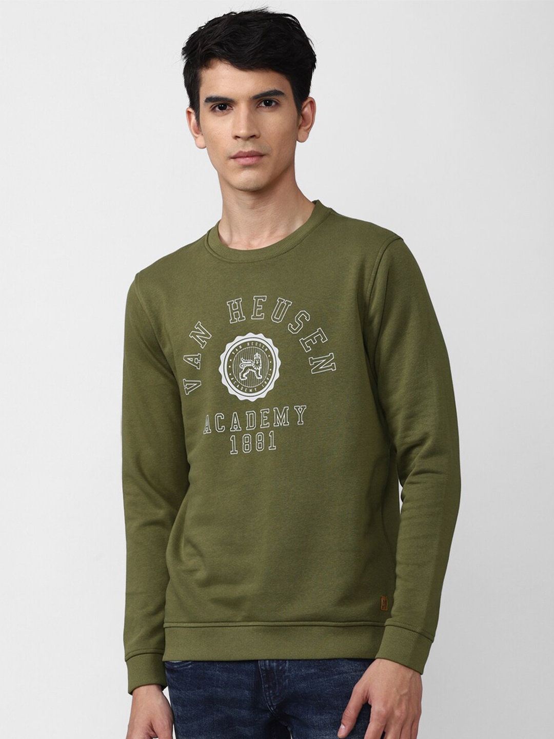 

Van Heusen ACADEMY Men Olive Green Printed Sweatshirt