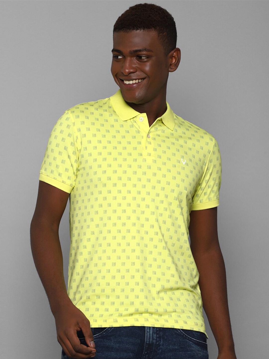 

Allen Solly Men Yellow & Grey Printed Polo Collar T-shirt