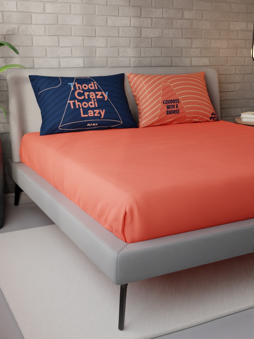 

Stoa Paris Flip The Pillow Printed 300 TC Satin Queen Bedsheet with 2 Pillow Covers, Peach