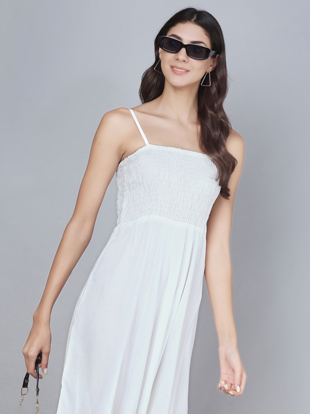 

Vastralay Women White Viscose Rayon Fit and Flare Dress