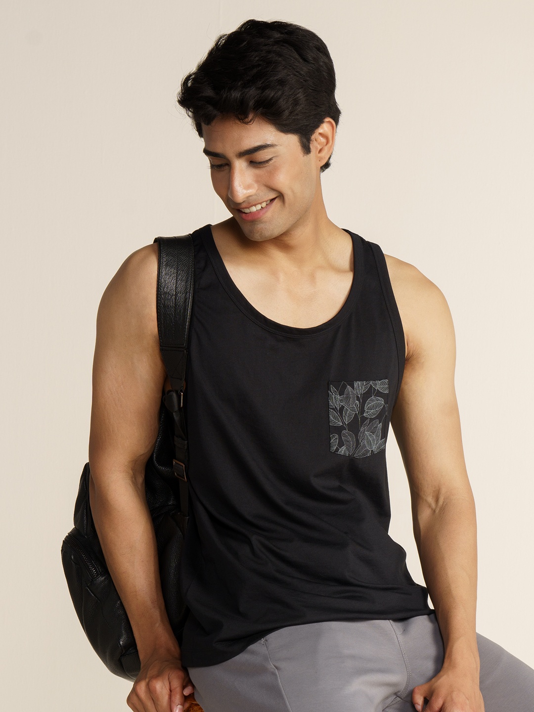 

DaMENSCH NEO-Cool Pure Cotton Regular Fit Tank Lounge T-shirt, Black