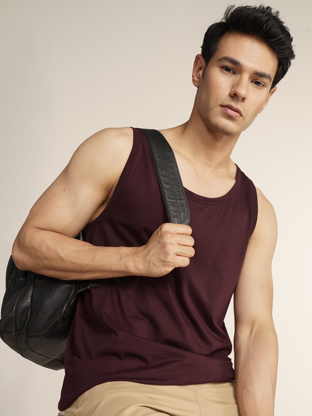 

DAMENSCH Men Casual Solid Cotton Blend Tank Top, Maroon