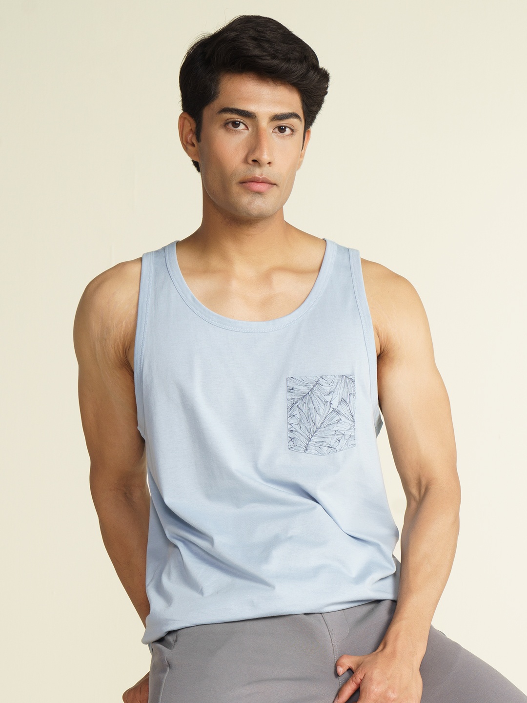 

DaMENSCH NEO-Cool Pure Cotton Pocket Print Tank Top, Blue