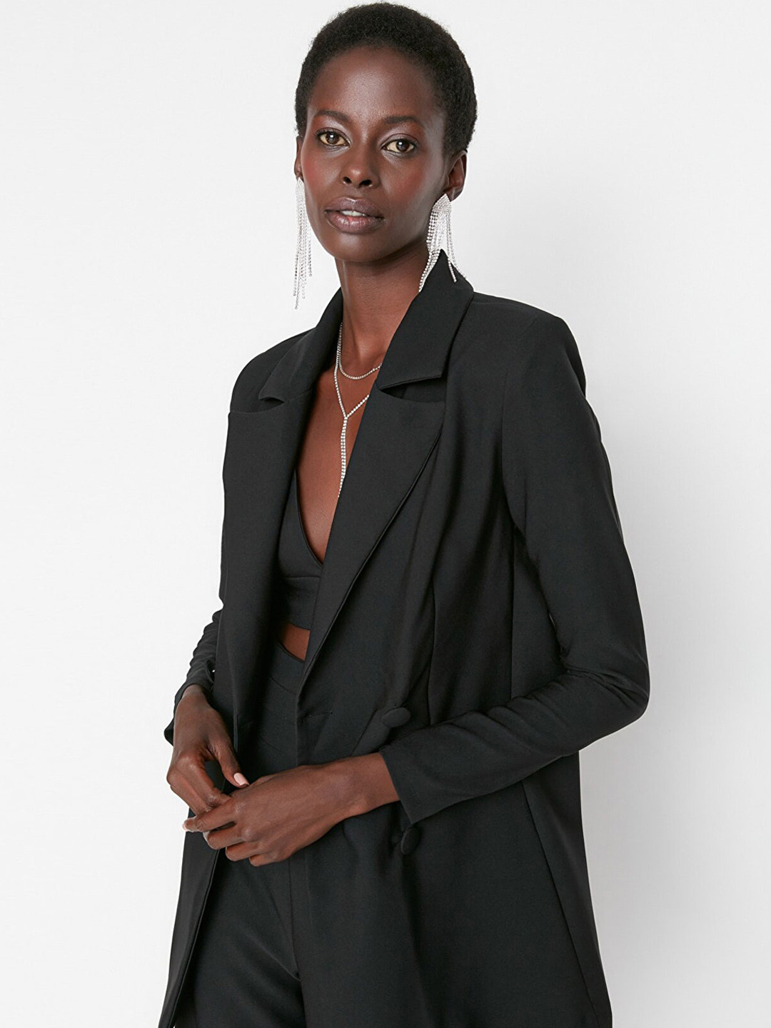 

Trendyol Women Black Longline Tailored Jacket