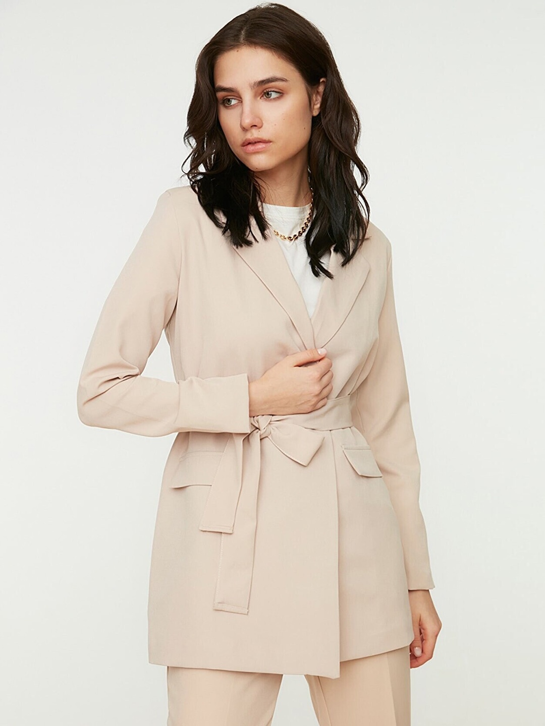 

Trendyol Women Beige Longline Tailored Jacket