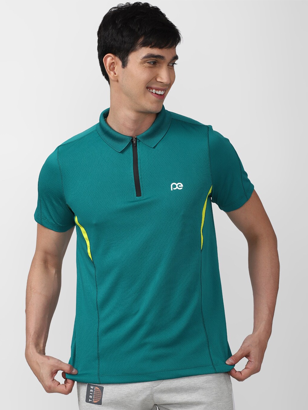 

Peter England Casuals Men Turquoise Blue Polo Collar Slim Fit T-shirt