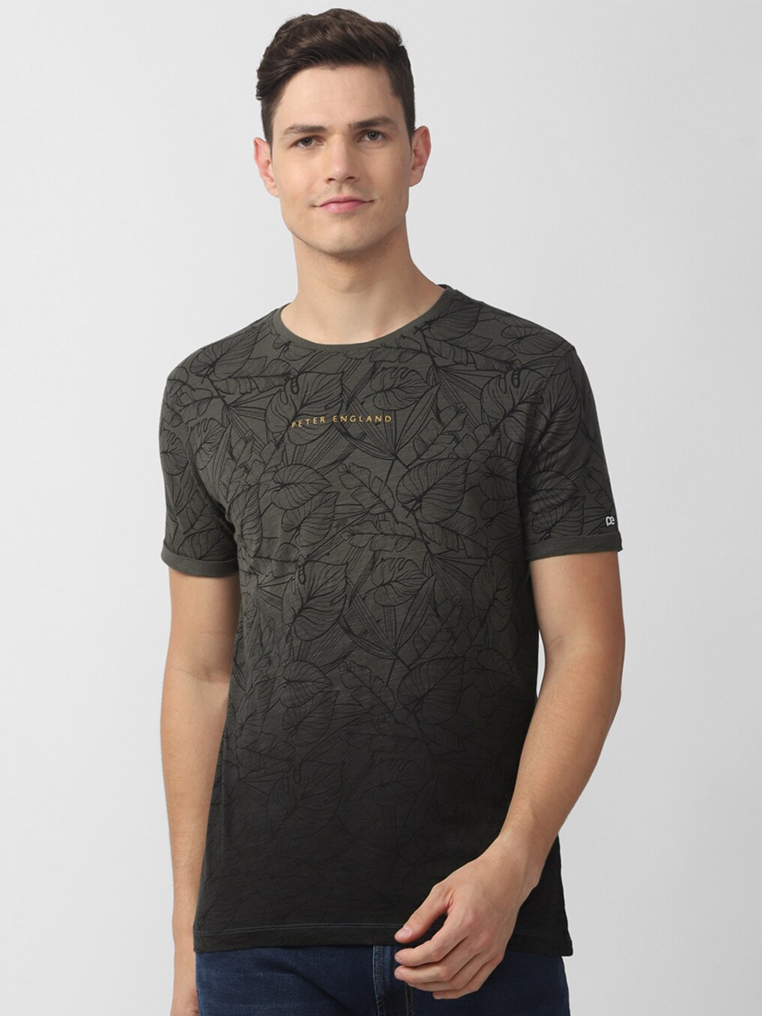 

Peter England Casuals Men Black Printed Slim Fit Cotton T-shirt