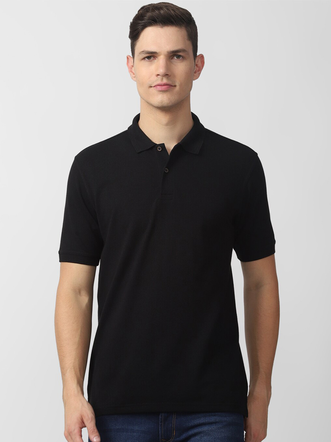 

Peter England Casuals Men Black Polo Collar Cotton T-shirt