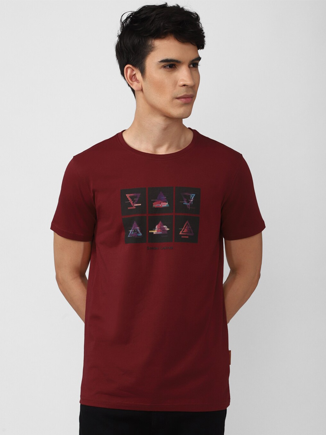 

SIMON CARTER LONDON Men Maroon Printed Slim Fit T-shirt