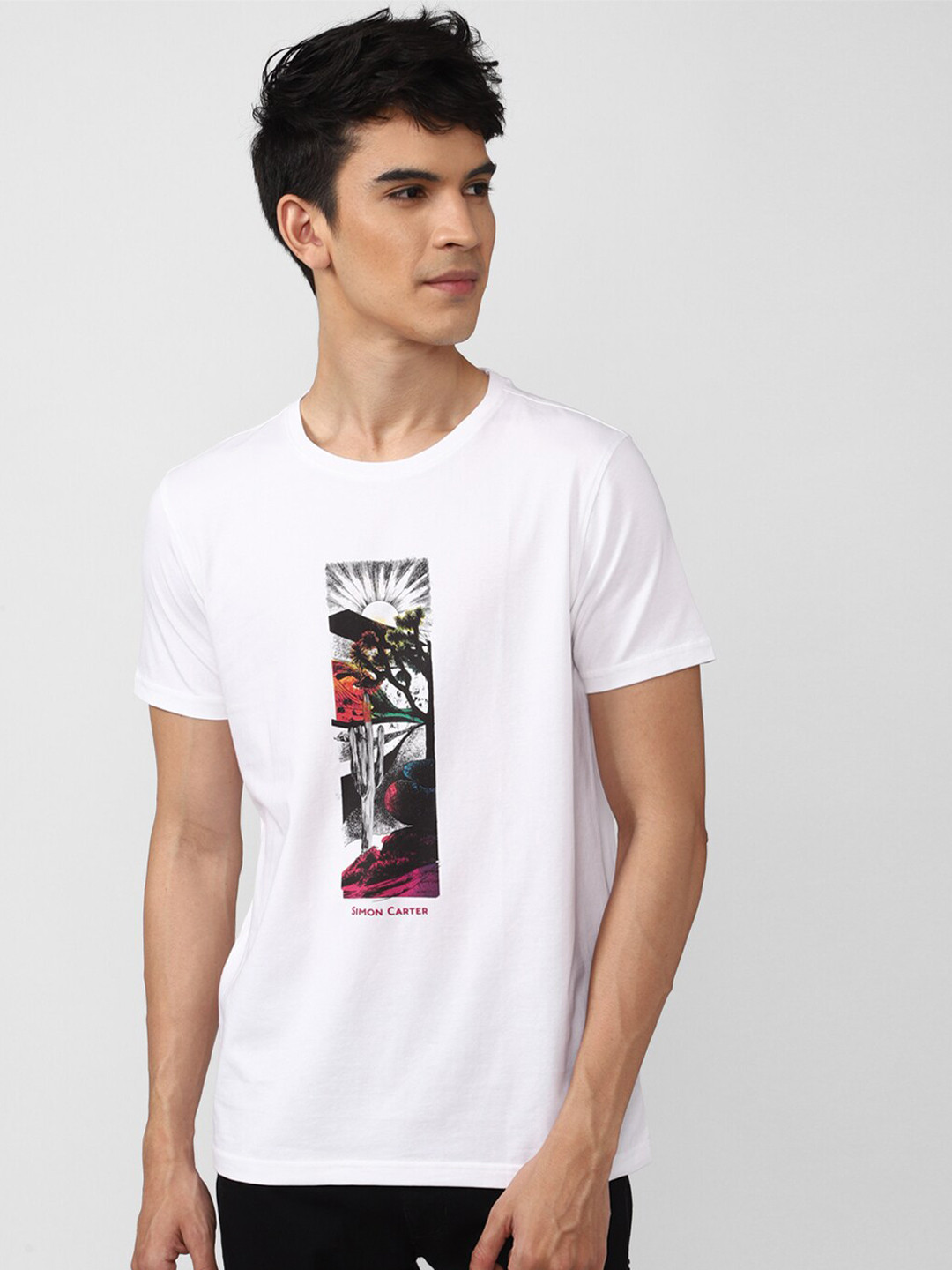 

SIMON CARTER LONDON Men White Printed Slim Fit T-shirt