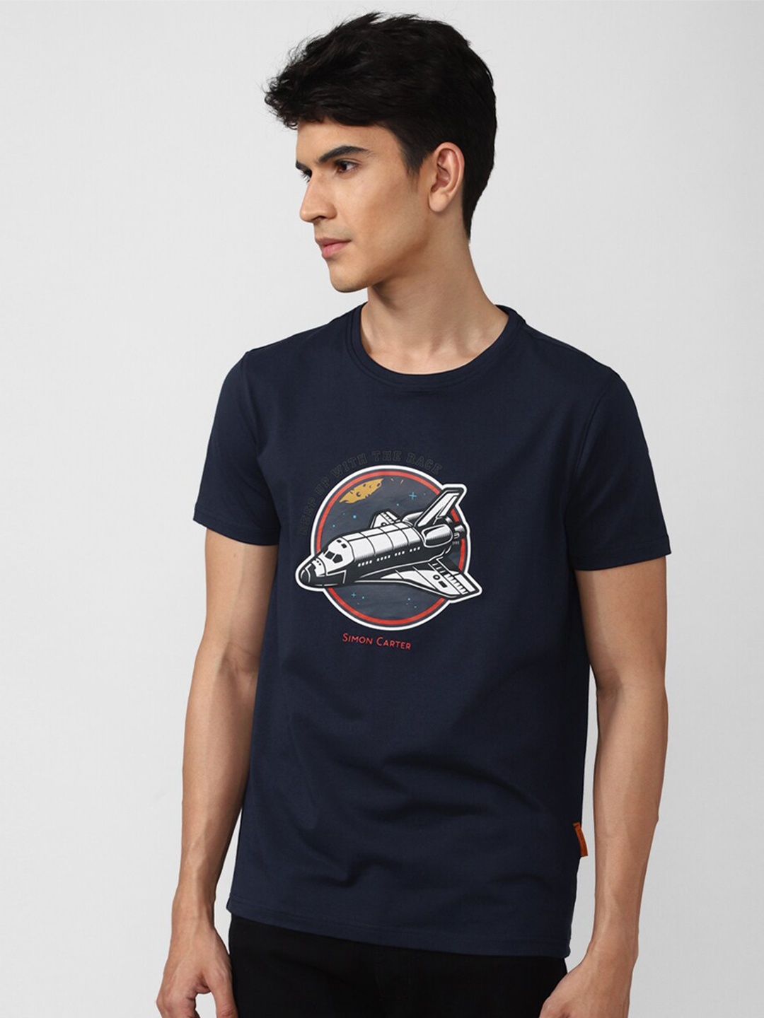 

SIMON CARTER LONDON Men Navy Blue Printed Slim Fit T-shirt