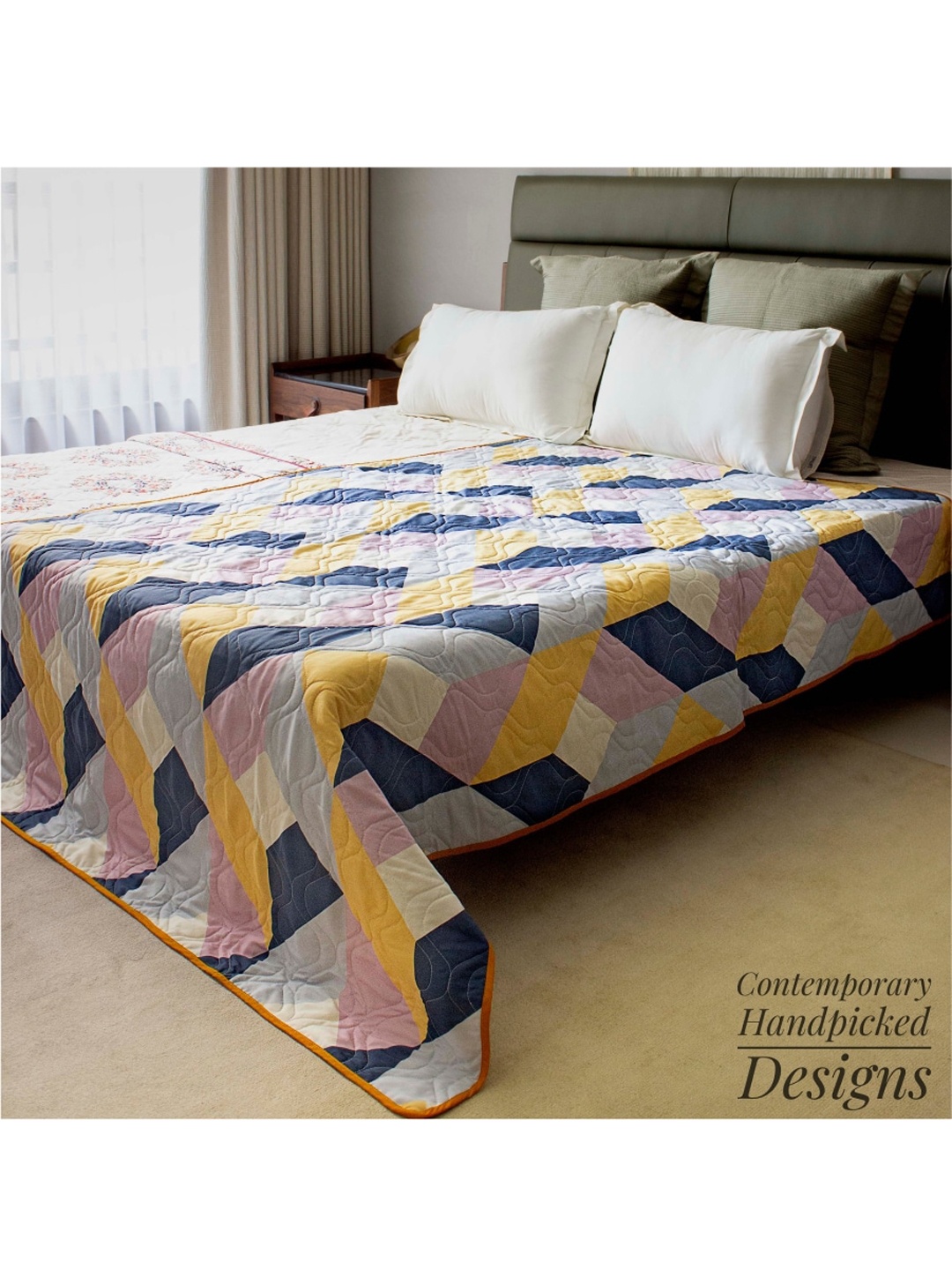 

URBAN SPACE Blue & Yellow Checked AC Room 120 GSM Single Bed Quilt