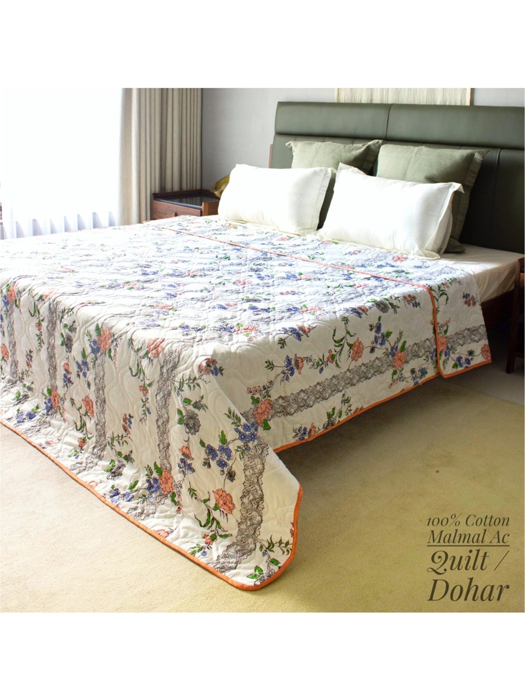 

URBAN SPACE White & Blue Floral AC Room 300 GSM Double Bed Comforter