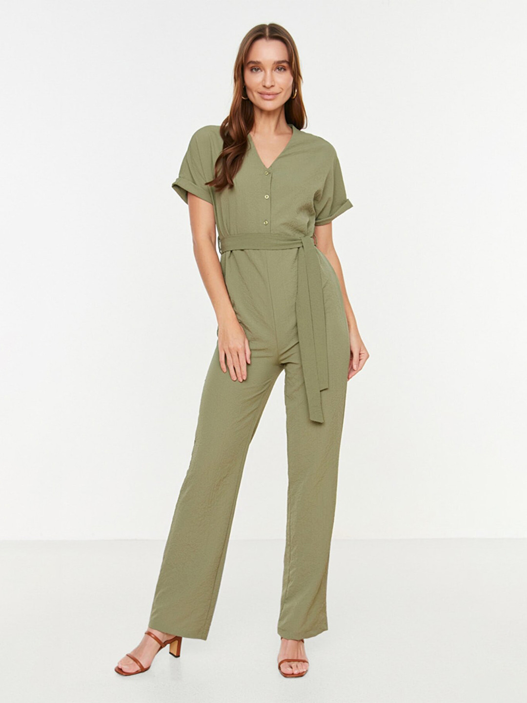 

Trendyol Women Olive Green Polyester Basic Jumpsuit