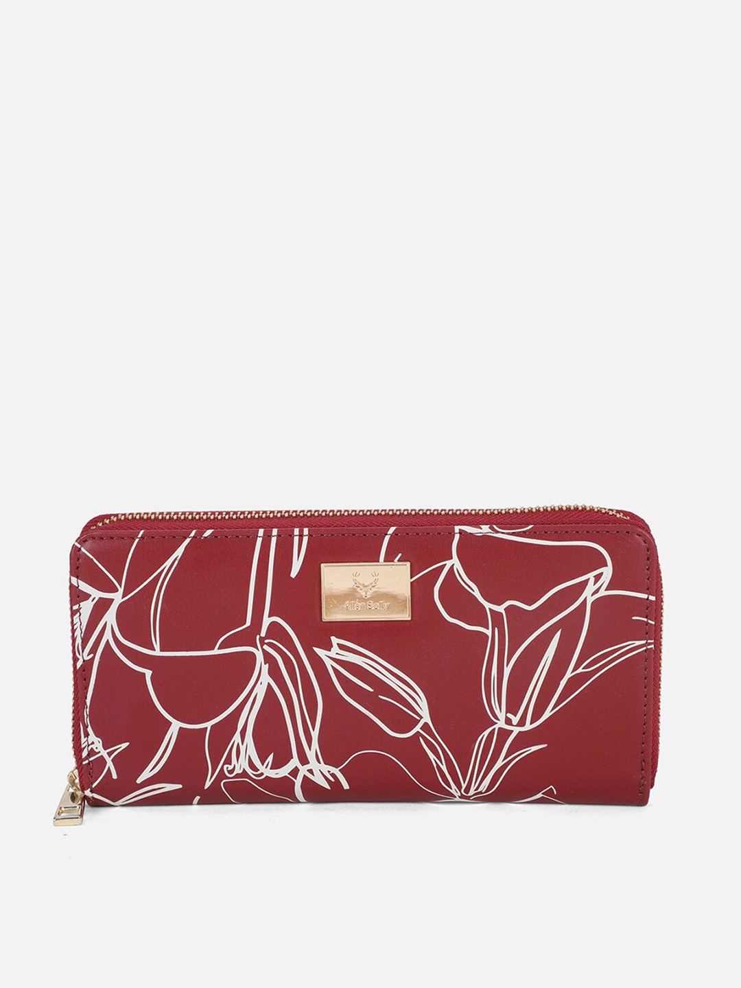

Allen Solly Women Maroon & White Floral Printed PU Zip around wallet