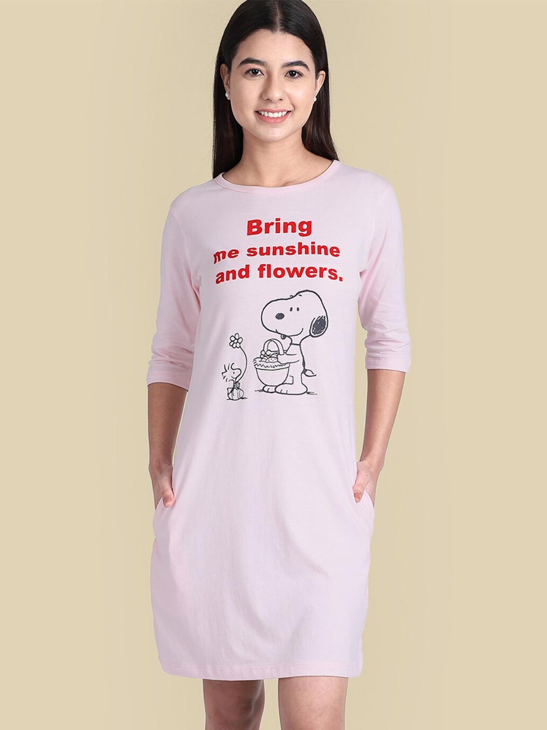 

Free Authority Women Pink Peanut Printed Pure-Cotton Above-Knee Dresses
