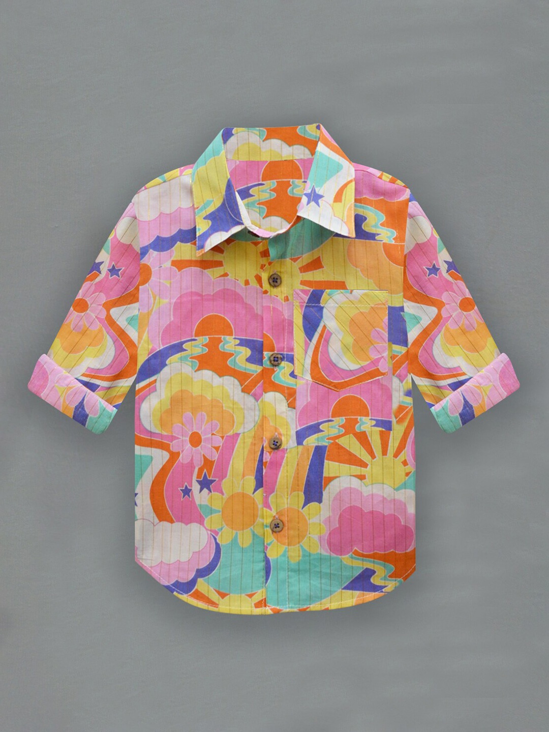 

A T U N Boys Yellow Classic Floral Printed Casual Shirt