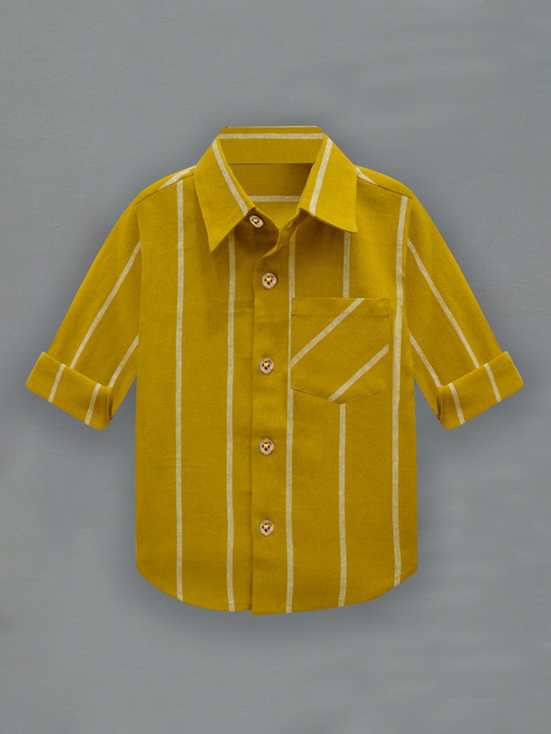 

A T U N Boys Mustard Classic Striped Casual Shirt